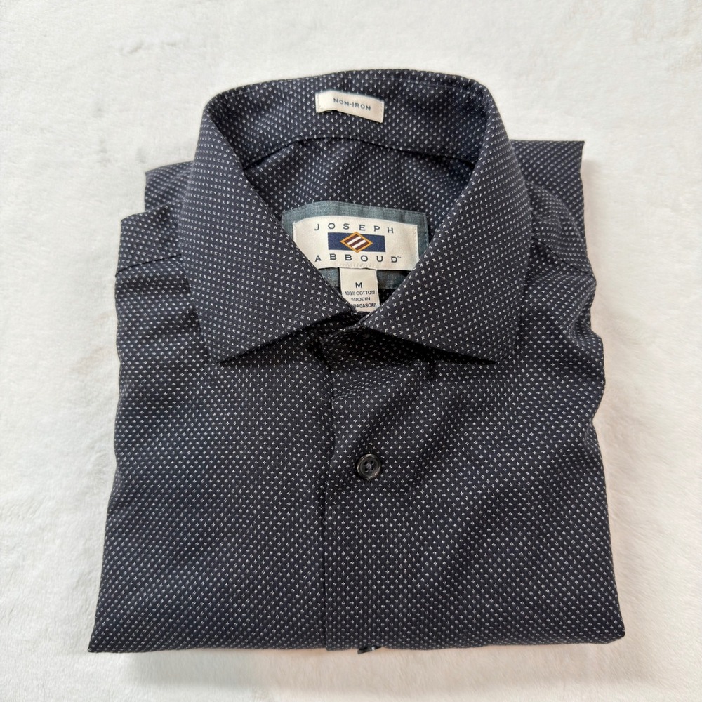 Joseph Abboud Button Down Shirt Mens M Navy Good Non-Iron Cotton Micro Pattern